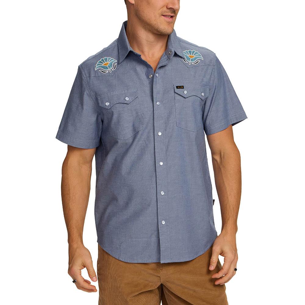 Howler Brothers Crosscut Deluxe Snapshirt Men's in Fresh Blooms Indigo